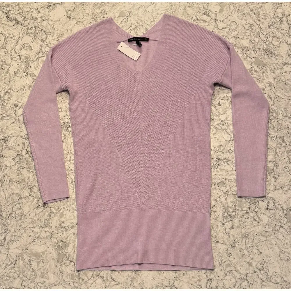 White House Black Market Sweater Women’s Size Medium Purple Ribbed Tunic NEW NWT